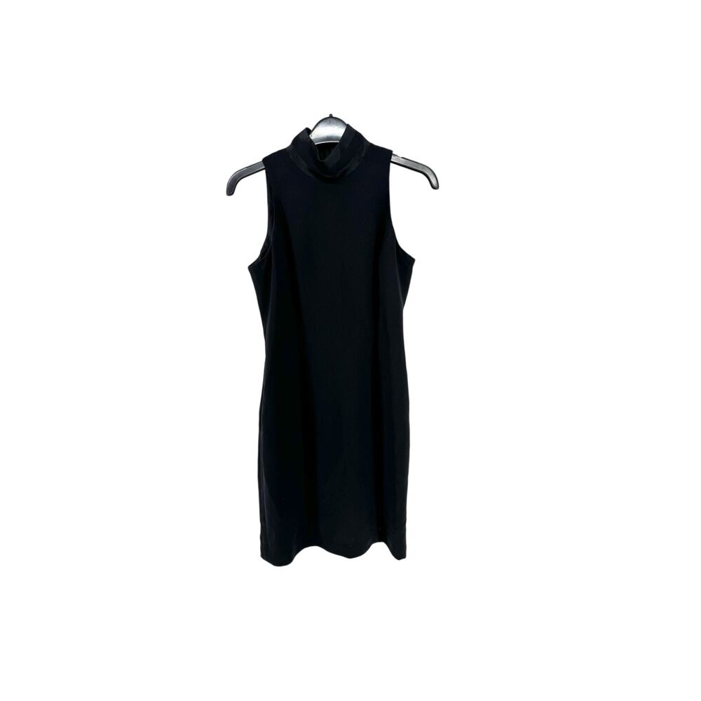 Jones New York Black Dress Sleeveless Mock Neck Satin Strip Size 4